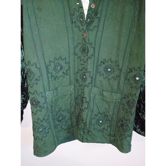 Anii by natural embroidered fantastical goblin Core whimsical deep green shirt - Picture 9 of 12
